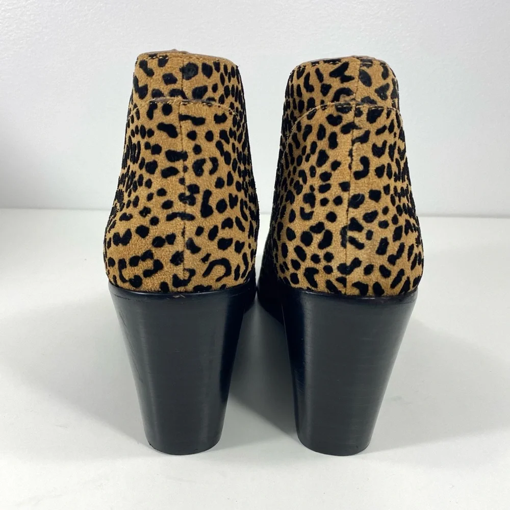 1. State Eren Cheetah Print Tan Suede Leather V Cut Vamp Peep Toe Wedges Heels 9